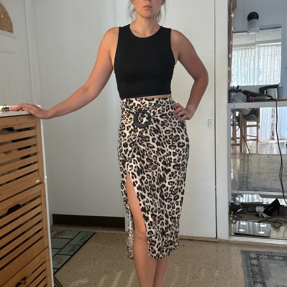 Zara Asymmetrical Leopard Print Skirt with Black Accent